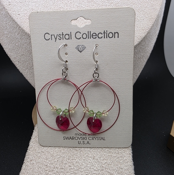 crystal collection Jewelry - Red Heart and Green Hoop Earrings (1709)